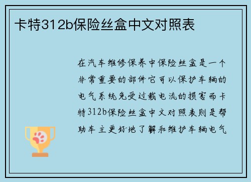 卡特312b保险丝盒中文对照表
