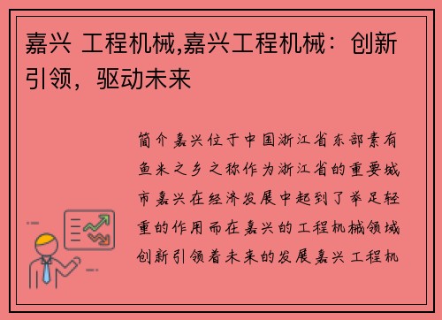 嘉兴 工程机械,嘉兴工程机械：创新引领，驱动未来