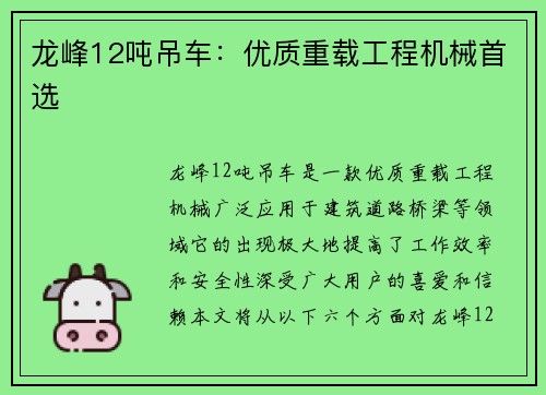 龙峰12吨吊车：优质重载工程机械首选